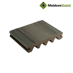 MoistureShield Composite Deck Samples - Alpine Gray sample with logo