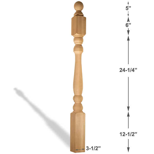 4x4 Boise Ball Top Newel - Dimensions