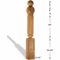 6x6 Empire Fluted Ball Top Newel Post - Dimensions