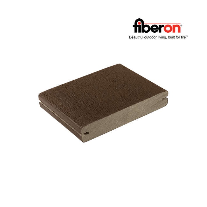 Fiberon Symmetry Deck Board Samples - Burnt Umber sample with logo