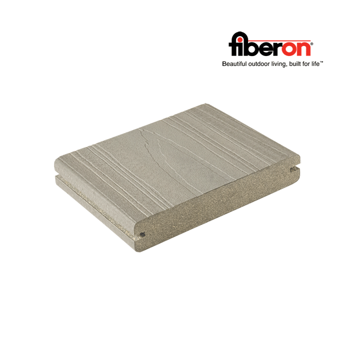 Fiberon Horizon Composite Decking Samples - Castle Gray sample with logo