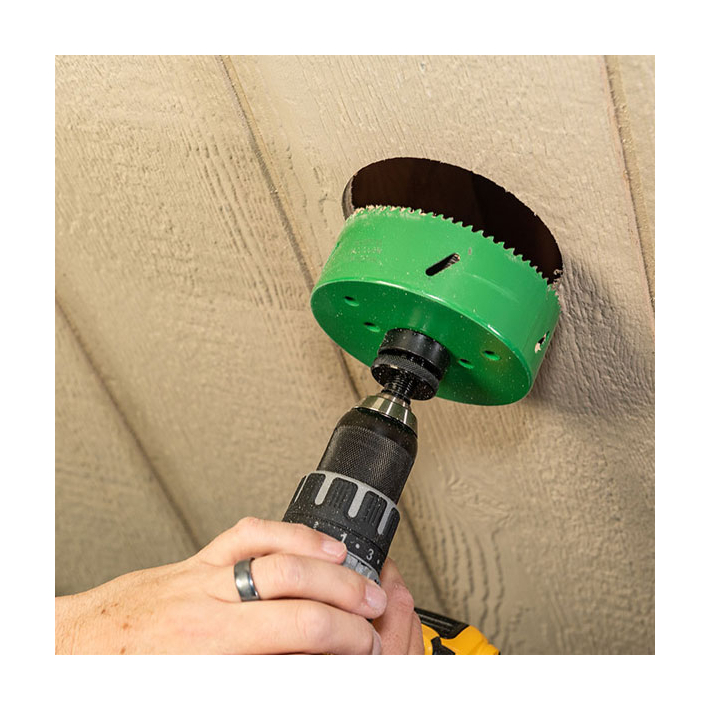 RainEscape Soffit Hole Saw In Use