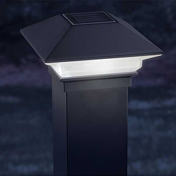 Deckorators ALX Contemporary Solar Post Cap Light - Black - Installed Lit