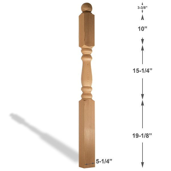4x4 Designer Ball Top Newel - Dimensions