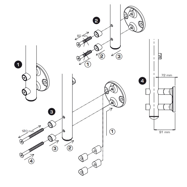 Prova Railing PA13 2-7/8" Side Post Spacer Illustration