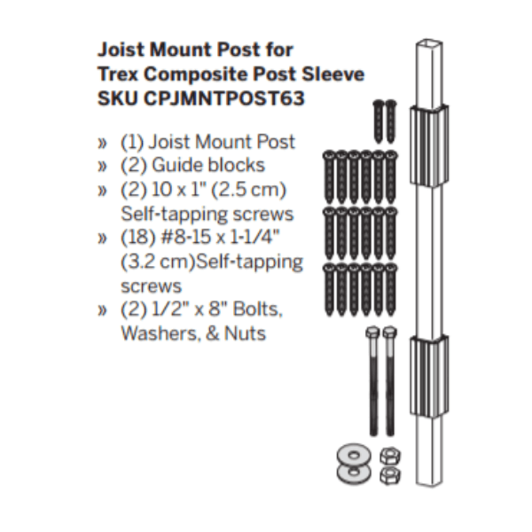 Trex Joist Mount Post For Composite Post Sleeves - Illustration
